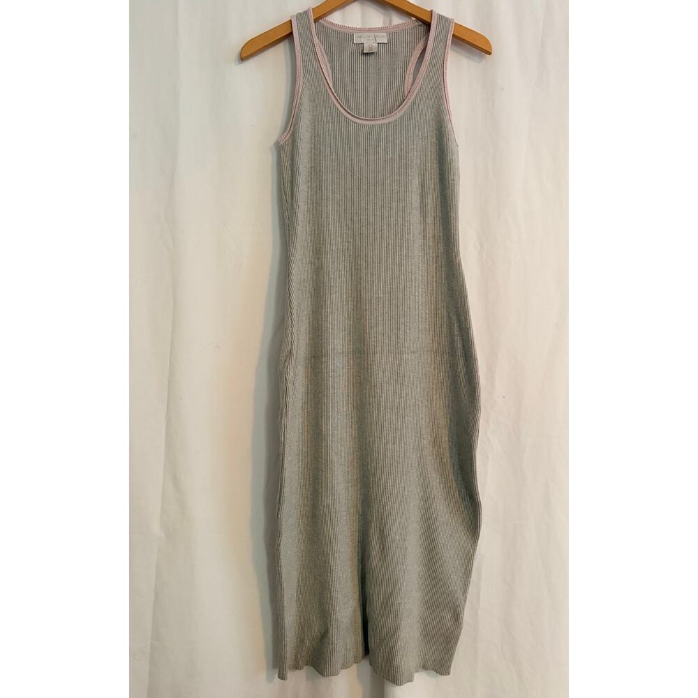Caroline Constas Grey Ribbed with Pink Trim Dress Size Small